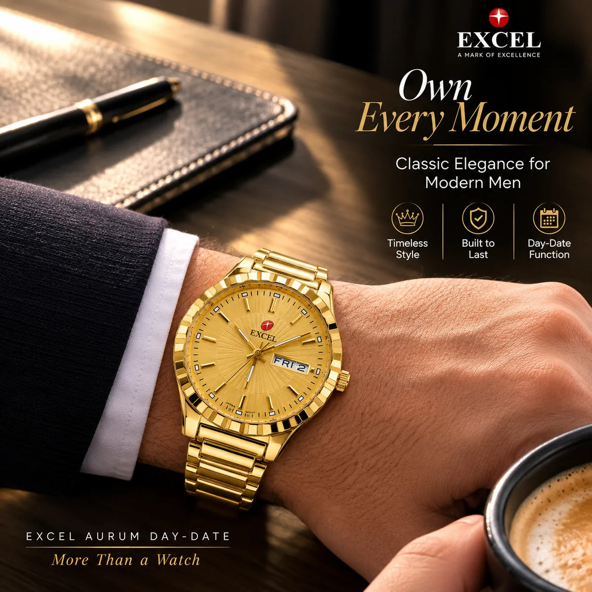 EXCEL Aurum Day-Date — Gold Bracelet Watch