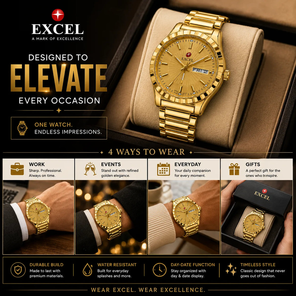 EXCEL Aurum Day-Date — Gold Bracelet Watch