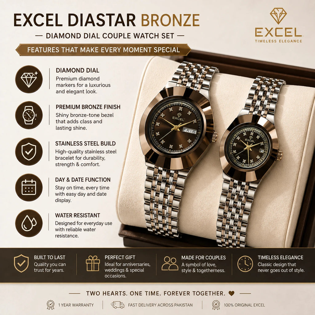 EXCEL Diastar Bronze — Diamond Dial Couple Watch Set