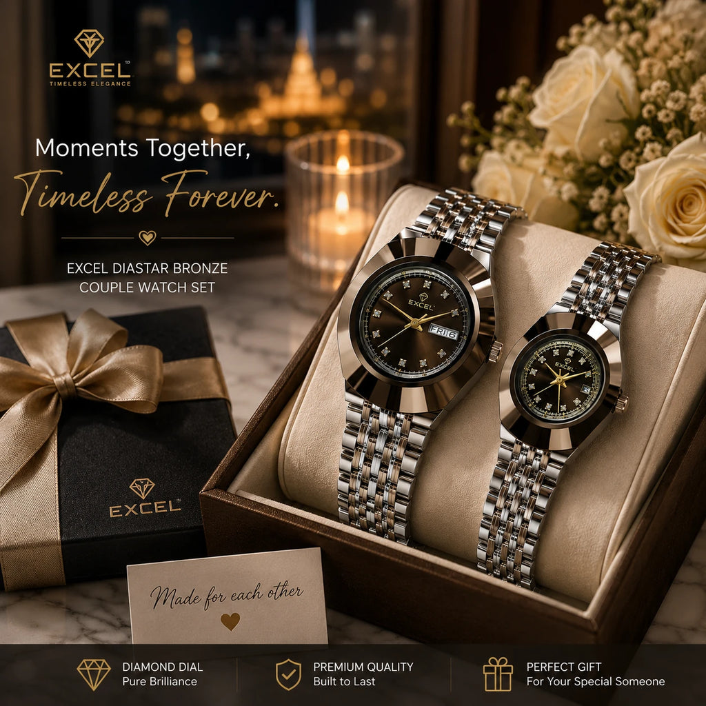 EXCEL Diastar Bronze — Diamond Dial Couple Watch Set