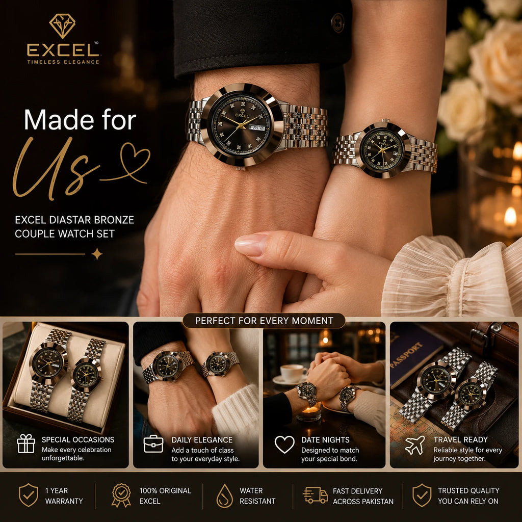 EXCEL Diastar Bronze — Diamond Dial Couple Watch Set