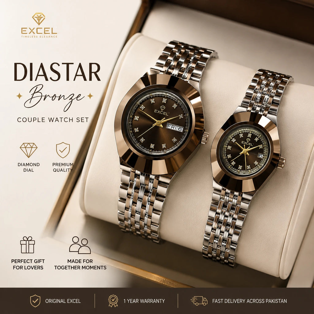 EXCEL Diastar Bronze — Diamond Dial Couple Watch Set