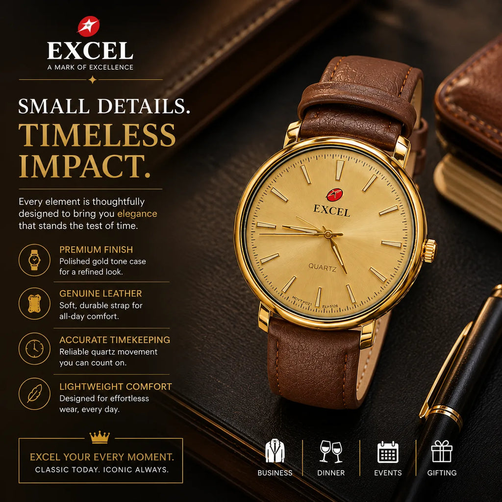 EXCEL Champagne Gold — Leather Dress Watch