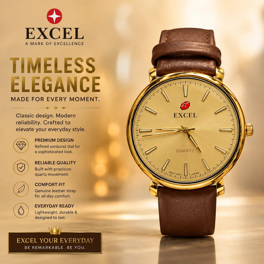 EXCEL Champagne Gold — Leather Dress Watch