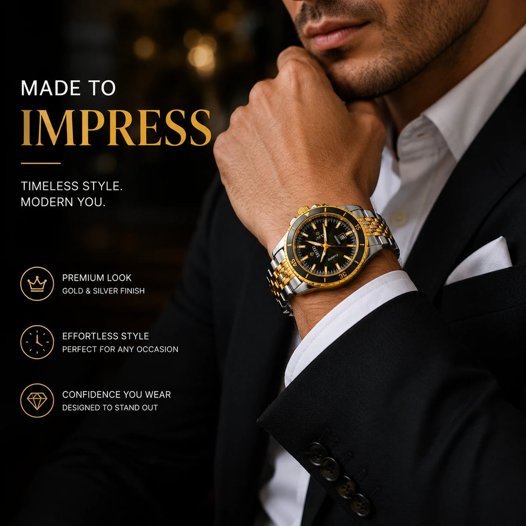 EXCEL Gold Chronograph Watch — Tachymeter | Black Dial