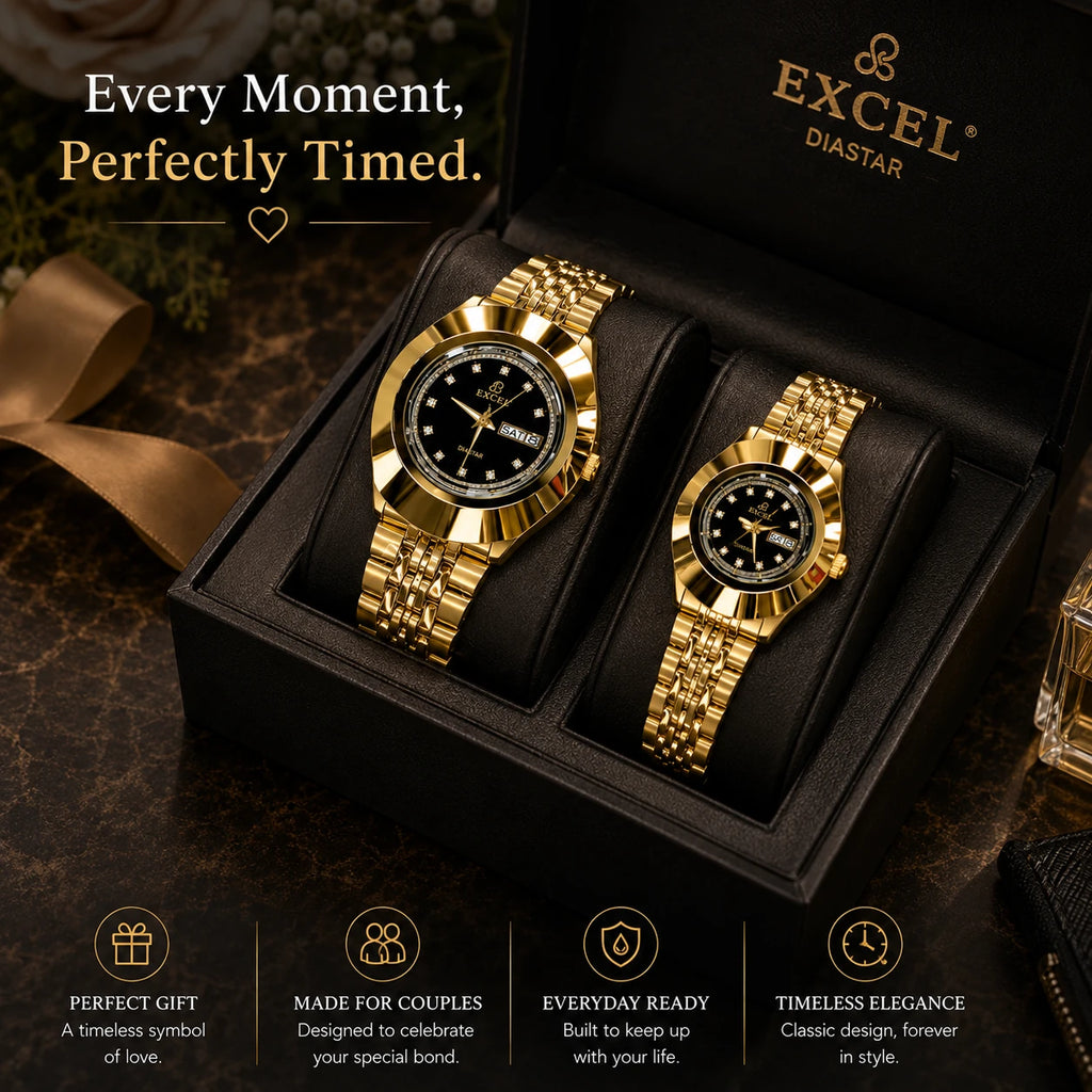 EXCEL Diastar Gold — Diamond Dial Couple Watch Set