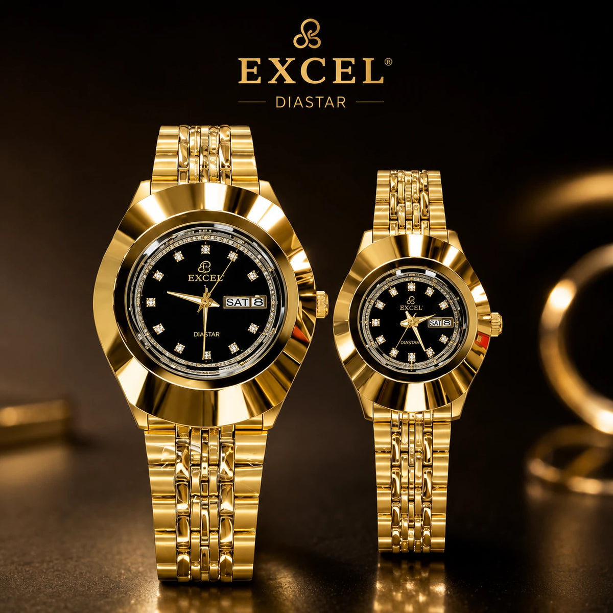 EXCEL Diastar Gold — Diamond Dial Couple Watch Set