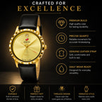 EXCEL Gold Dress Watch — Black Leather Strap