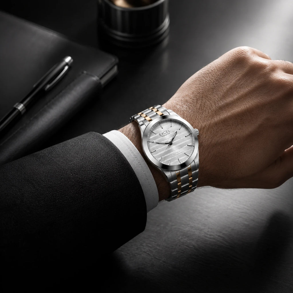 EXCEL Horizon Two-Tone Watch — Silver Textured Dial