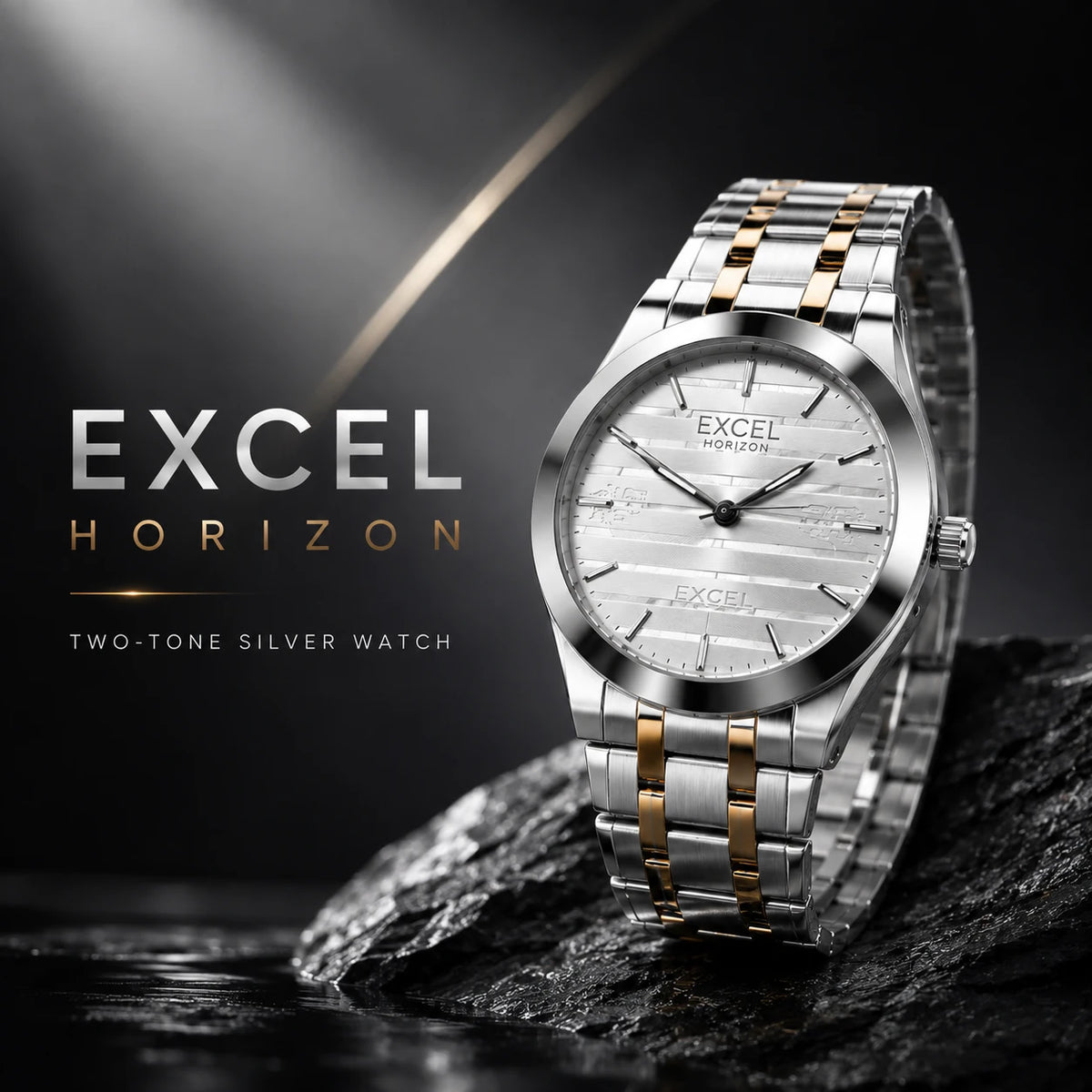 EXCEL Horizon Two-Tone Watch — Silver Textured Dial