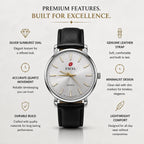 EXCEL Ivory Steel — Silver Dial Leather Watch | Black Strap
