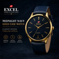 EXCEL Midnight Navy — Gold Case Leather Watch