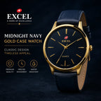EXCEL Midnight Navy — Gold Case Leather Watch
