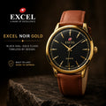 EXCEL Noir Gold — Black Dial Leather Watch | Brown Strap