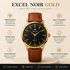 EXCEL Noir Gold — Black Dial Leather Watch | Brown Strap