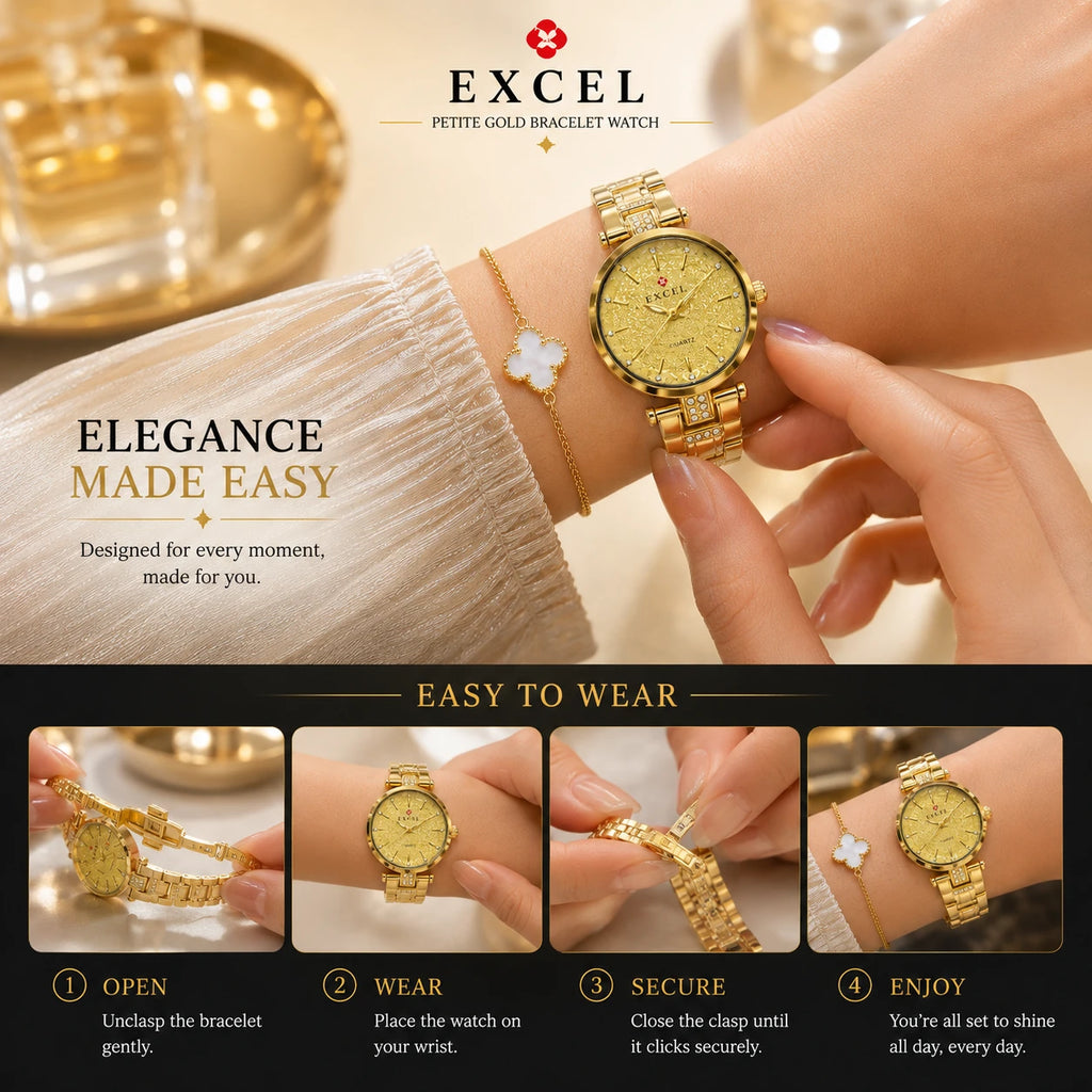 EXCEL Petite Gold Bracelet Watch — Diamond Dial
