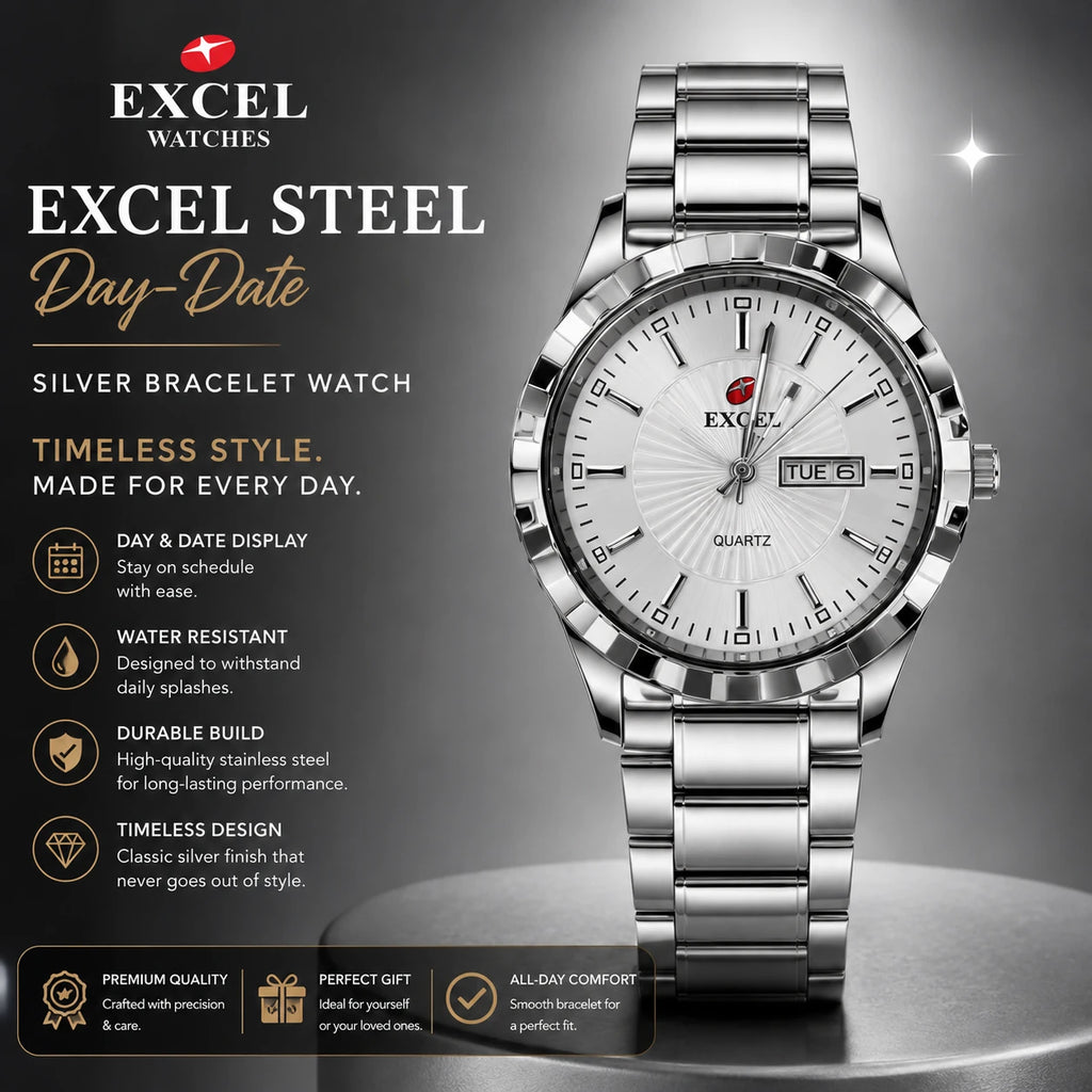 EXCEL Steel Day-Date — Silver Bracelet Watch