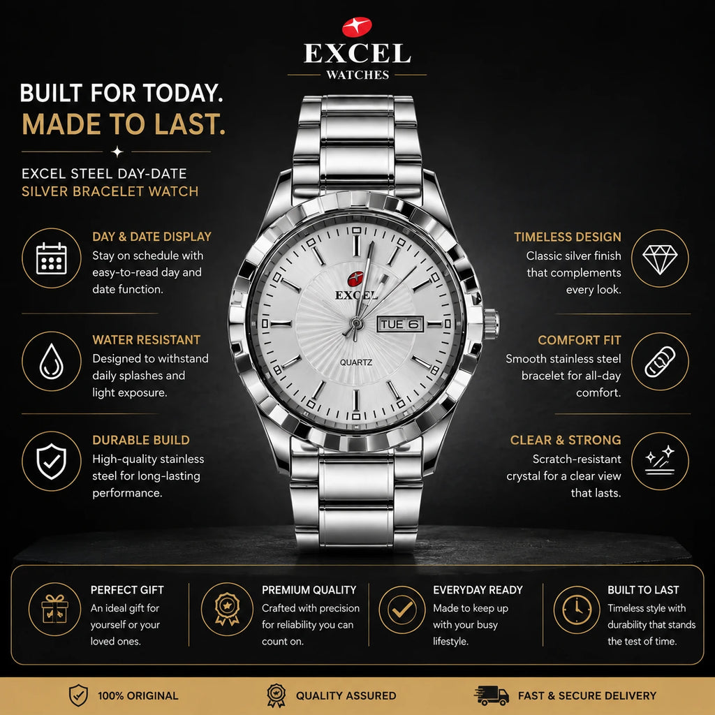 EXCEL Steel Day-Date — Silver Bracelet Watch