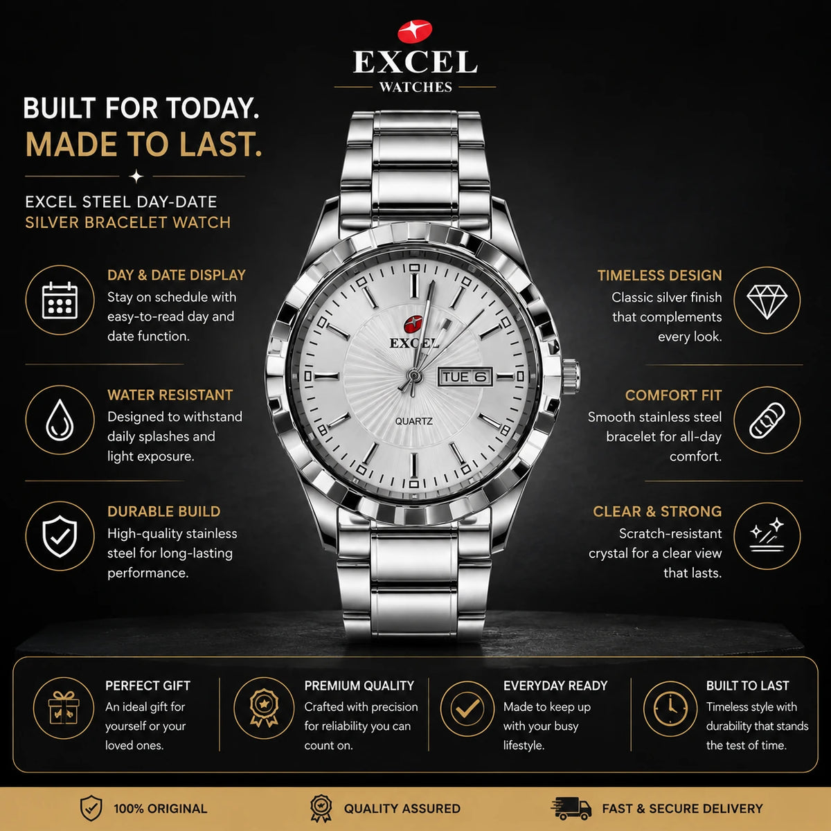 EXCEL Steel Day-Date — Silver Bracelet Watch