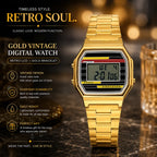 Gold Vintage Digital Watch — Retro LCD | Gold Bracelet