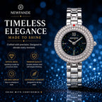 NEWFANDE Celeste Silver — Crystal Bezel Bracelet Watch