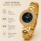NEWFANDE Golden Celeste — Crystal Bezel Bracelet Watch | Gold