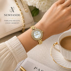 NEWFANDE Pearl Gold — Crystal Bezel Bracelet Watch | Mother of Pearl