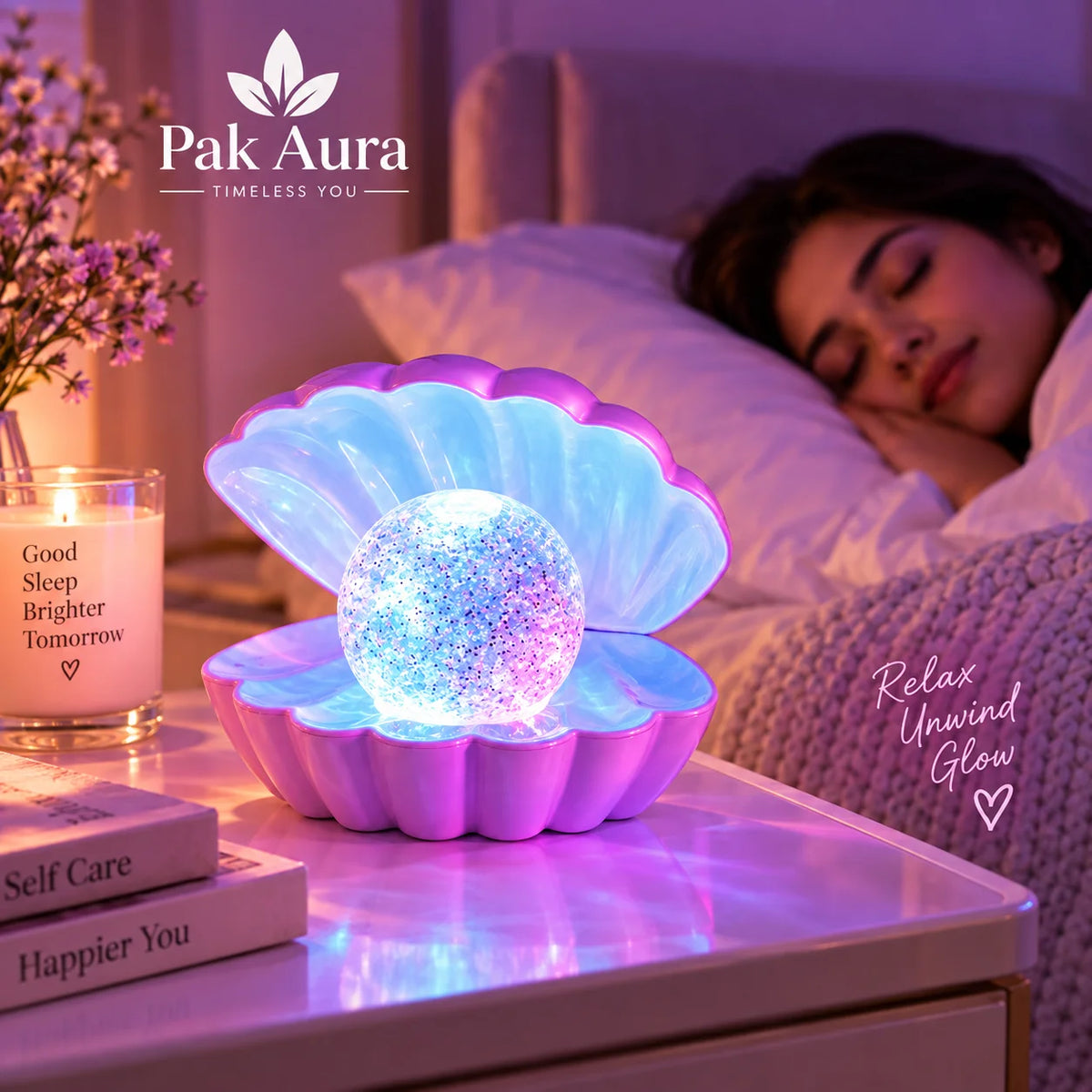 Clam LED Glitter Pearl Night Light – Decorative Ambient Lamp