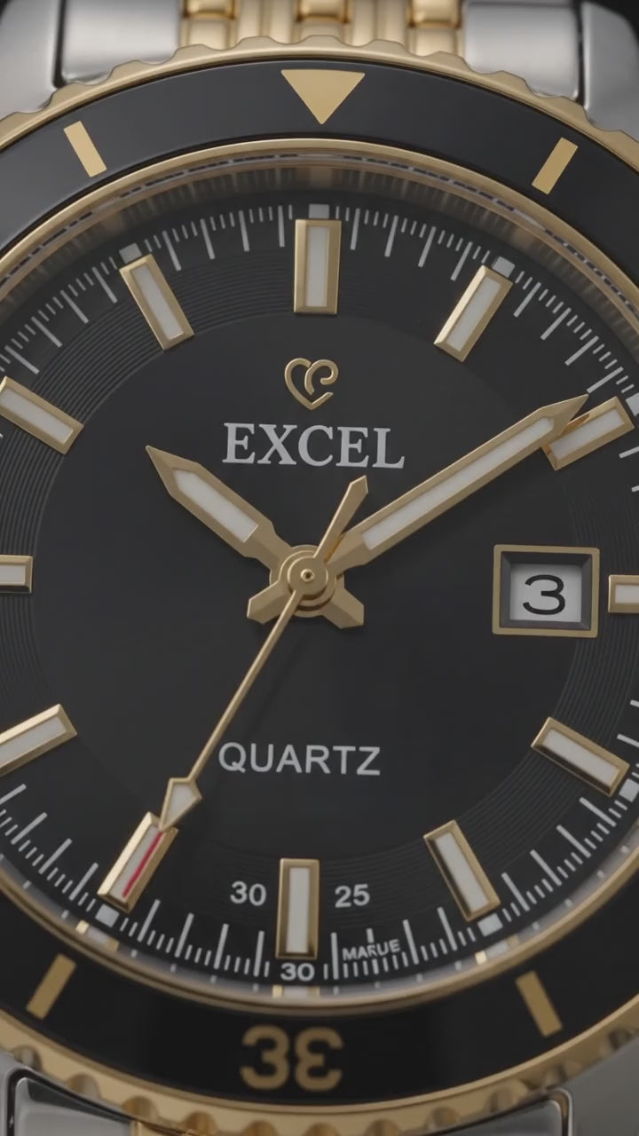 EXCEL Gold Chronograph Watch — Tachymeter | Black Dial