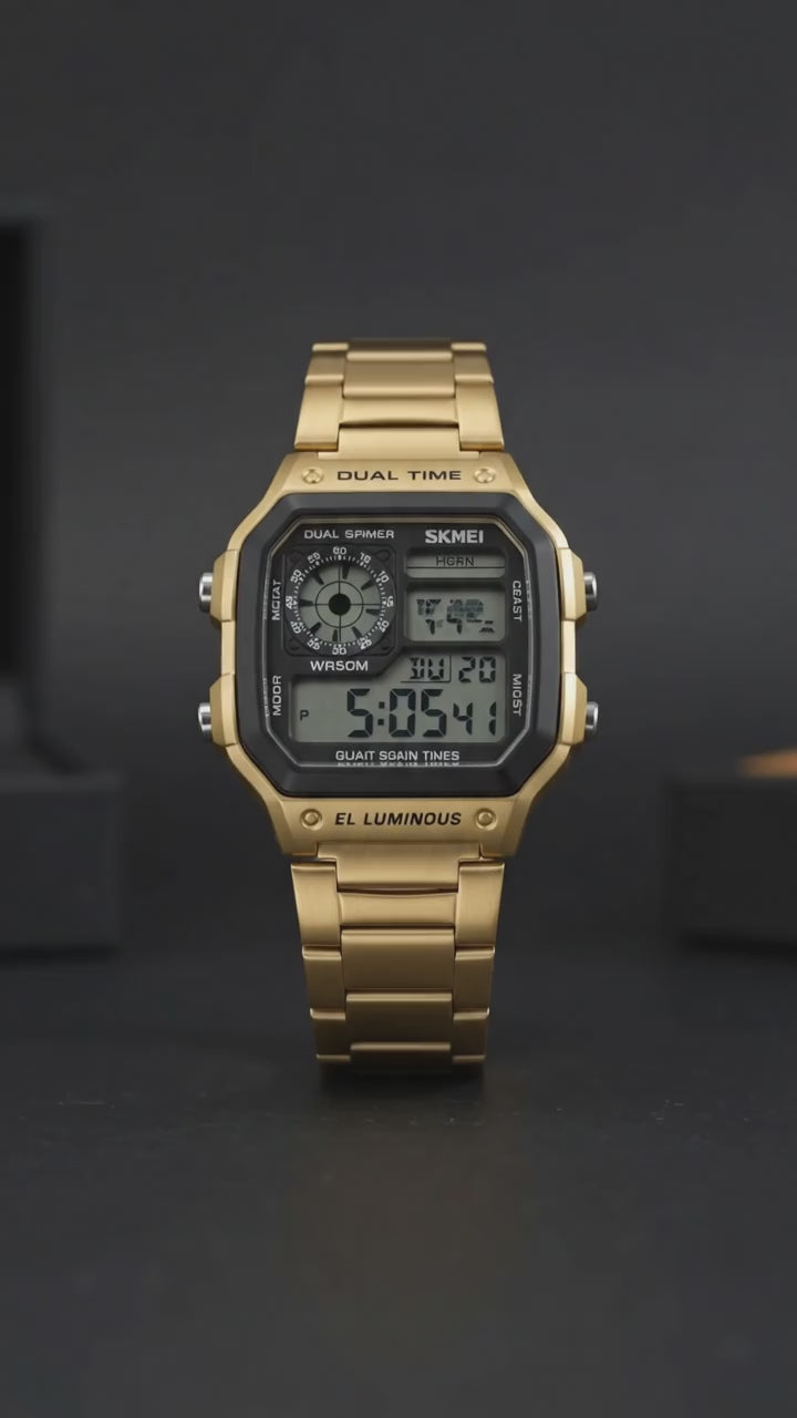 SKMEI Heritage — Retro Digital Watch | Gold Steel