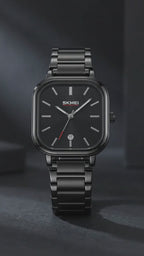 SKMEI 2318 Noir — Minimalist Square Watch | Black Steel