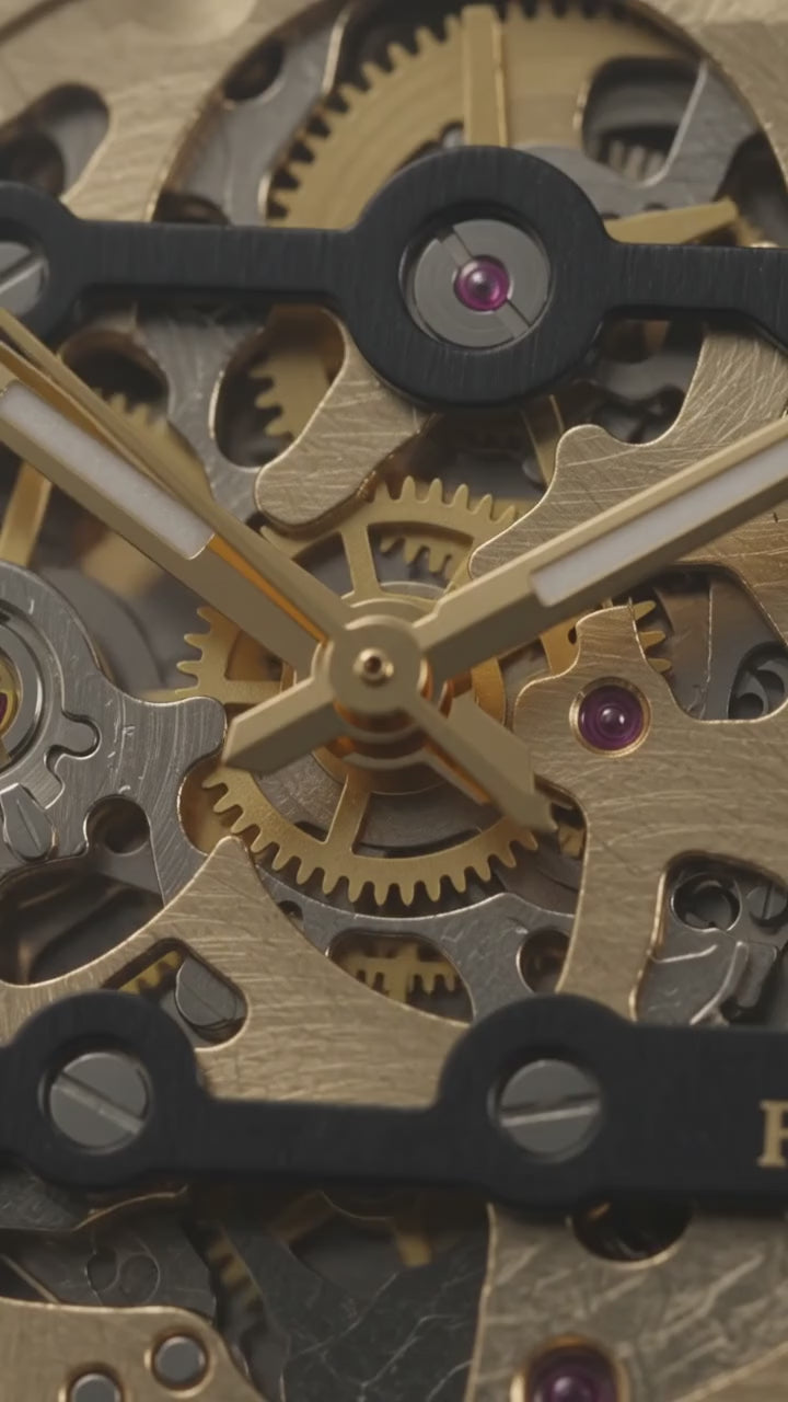 FITRON Apex — Skeleton Automatic Watch | Black & Gold