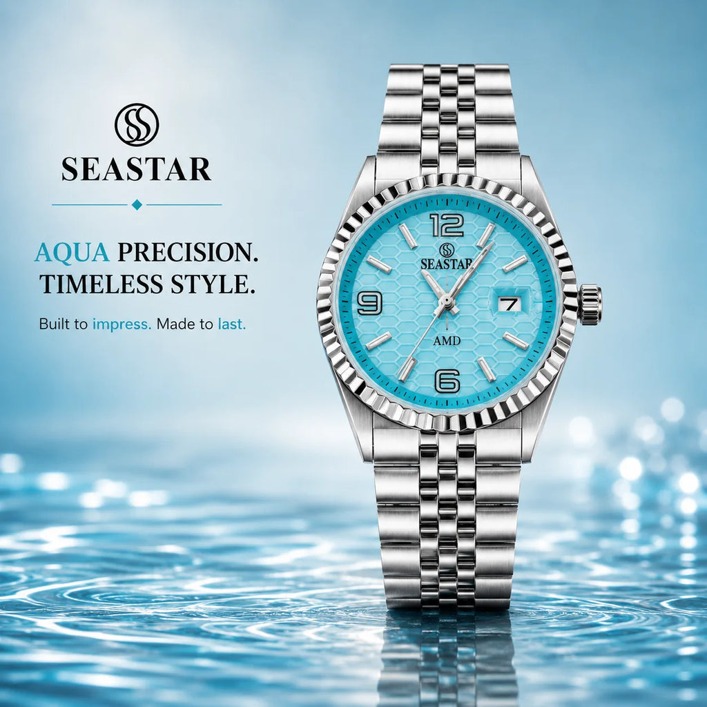 SEASTAR Aqua Fluted — Fluted Bezel Classic Watch | Steel Bracelet
