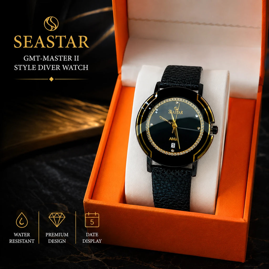 SEASTAR Dual-Timezone Bezel Diver Watch — Two-Tone Brown Dial