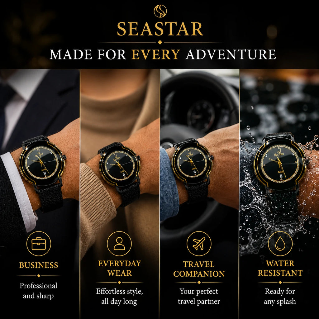 SEASTAR Dual-Timezone Bezel Diver Watch — Two-Tone Brown Dial