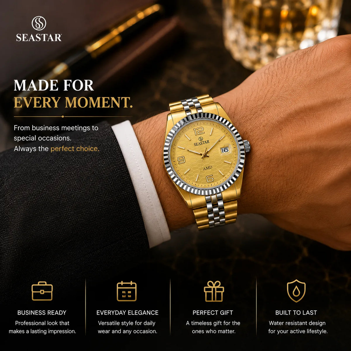 SEASTAR Champagne Duo — Fluted Bezel Classic Watch | Two-Tone