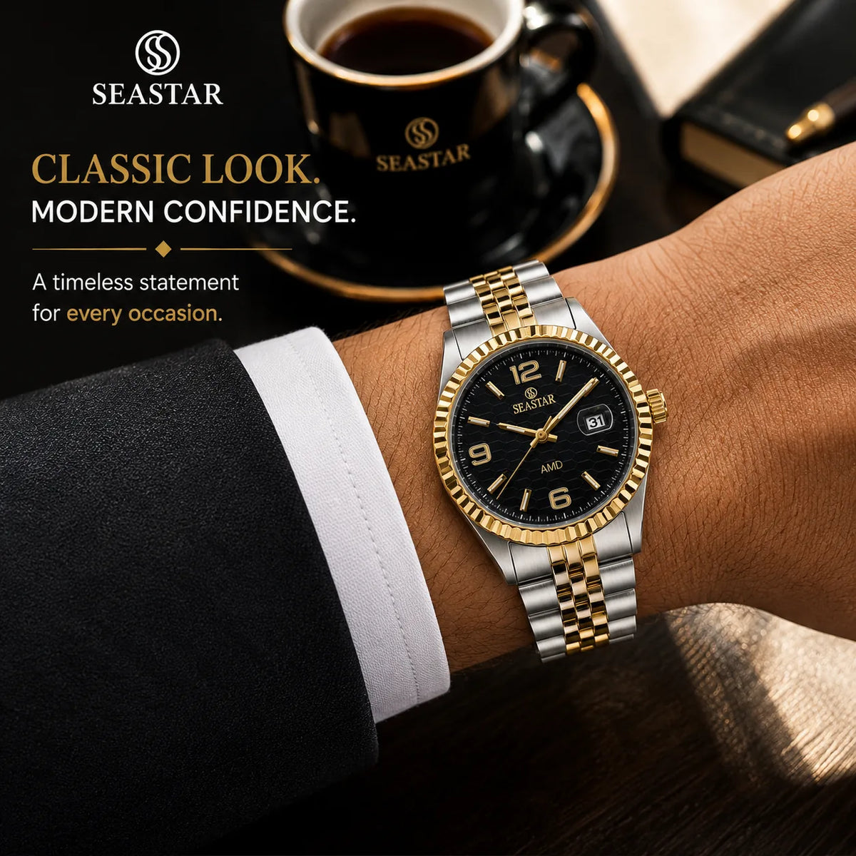 SEASTAR Duo Fluted — Fluted Bezel Classic Watch | Two-Tone