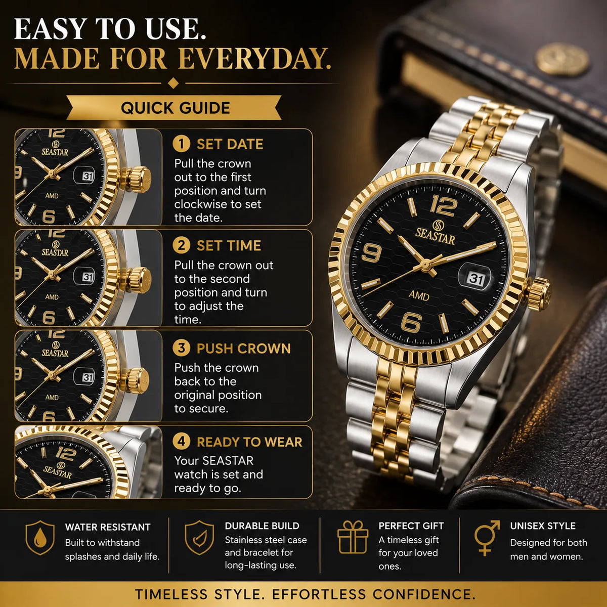 SEASTAR Duo Fluted — Fluted Bezel Classic Watch | Two-Tone