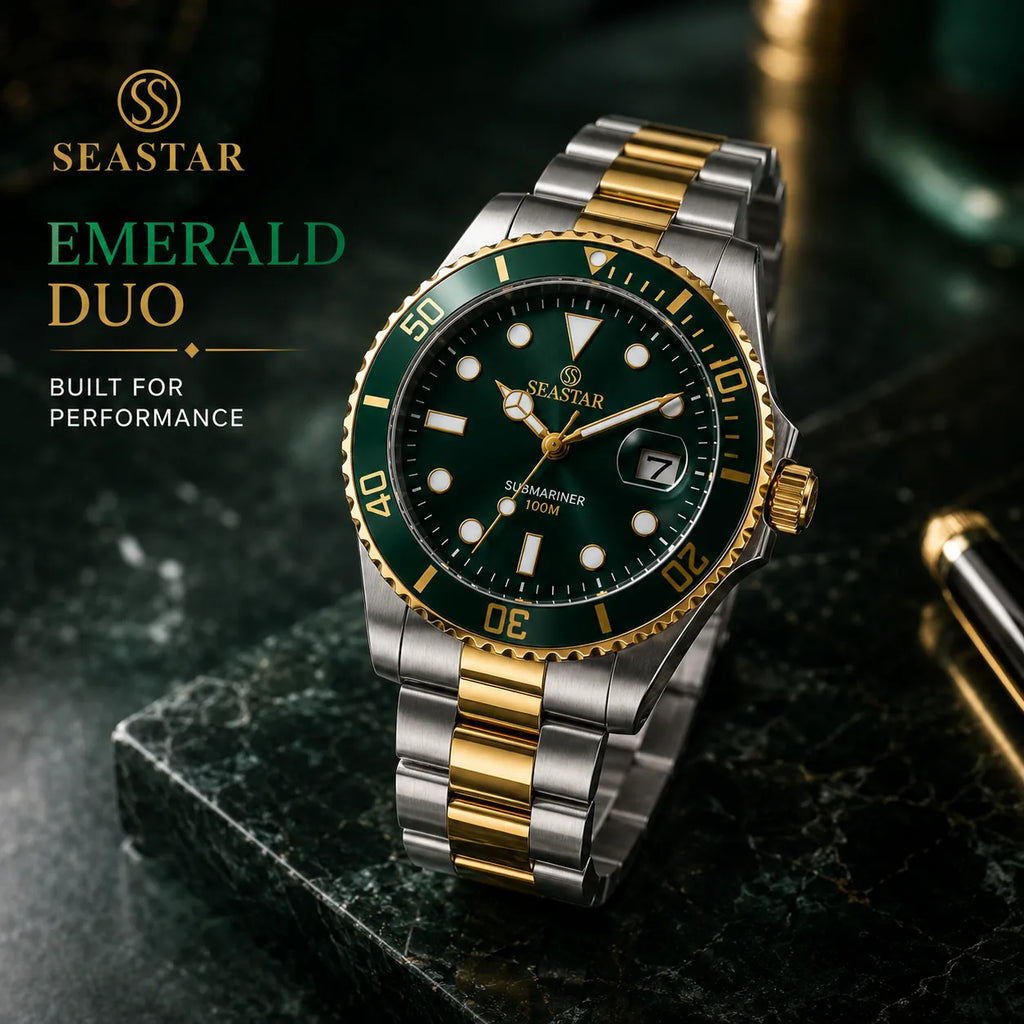 SEASTAR Emerald Duo — Rotating Bezel Dive Diver Watch | Two-Tone