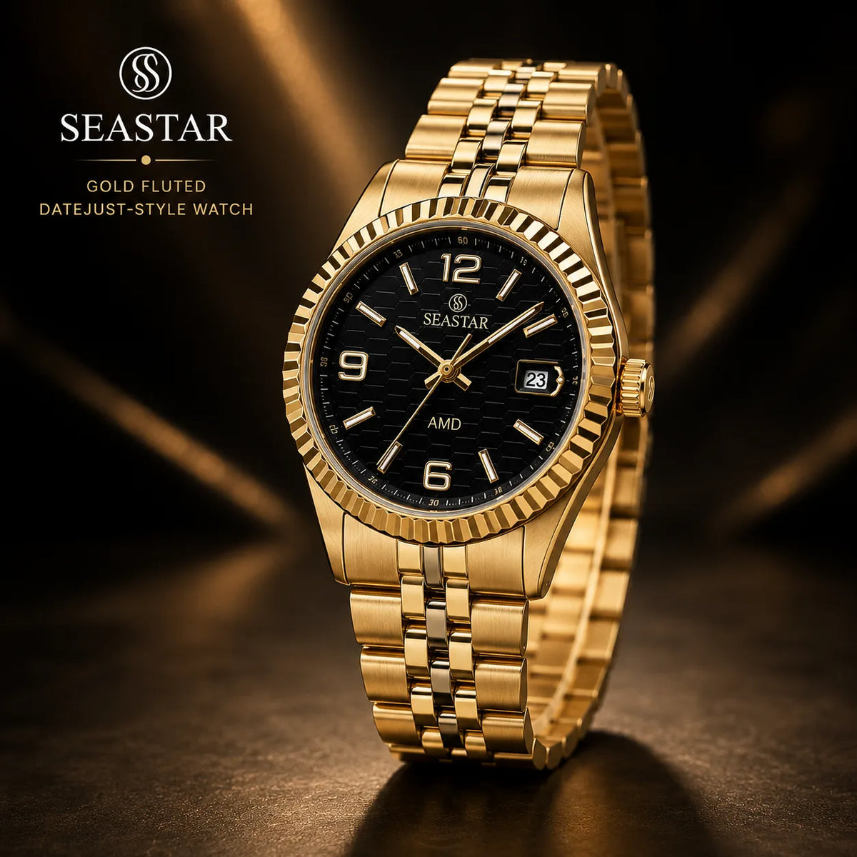 SEASTAR Gold Fluted — Fluted Bezel Classic Watch | Gold Bracelet