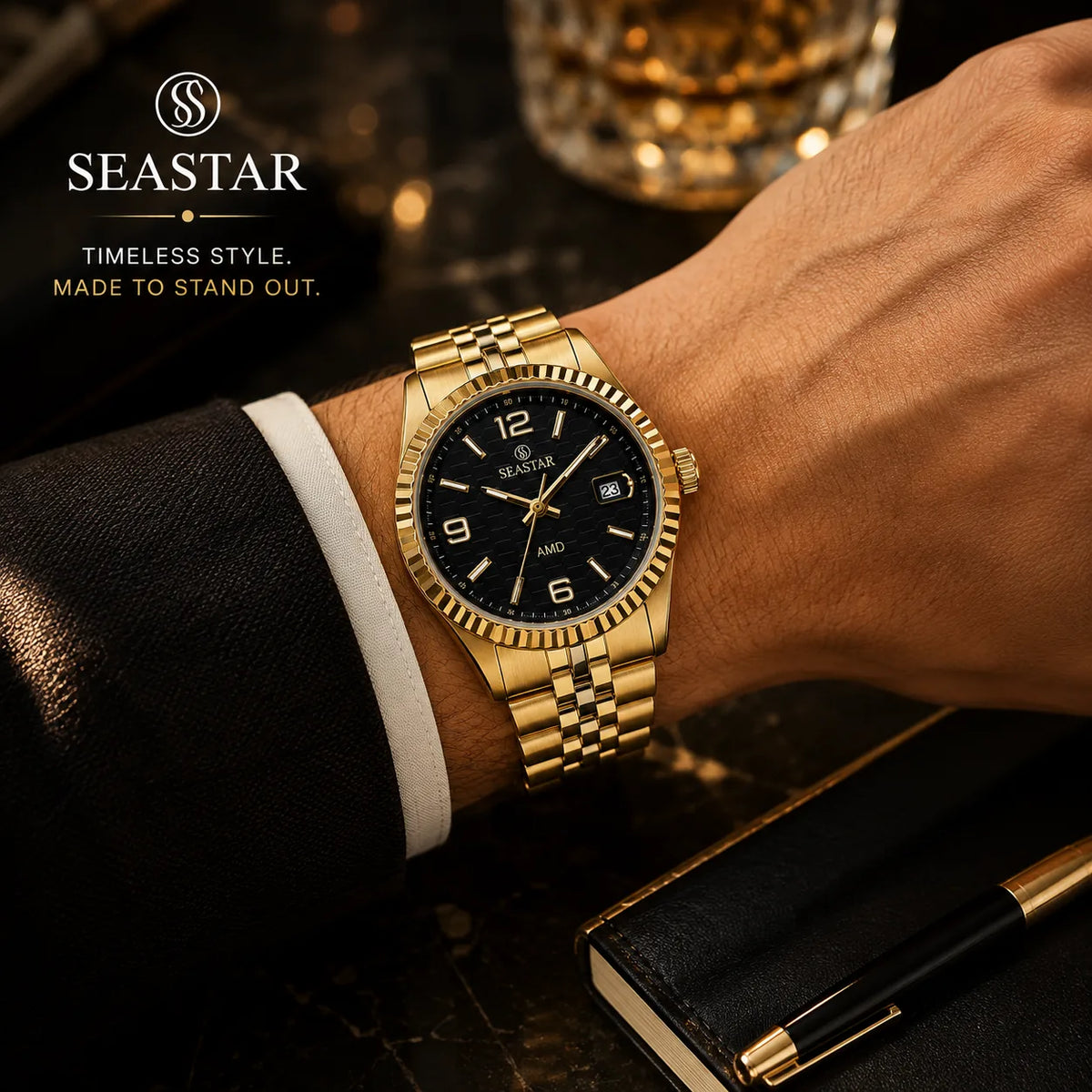 SEASTAR Gold Fluted — Fluted Bezel Classic Watch | Gold Bracelet