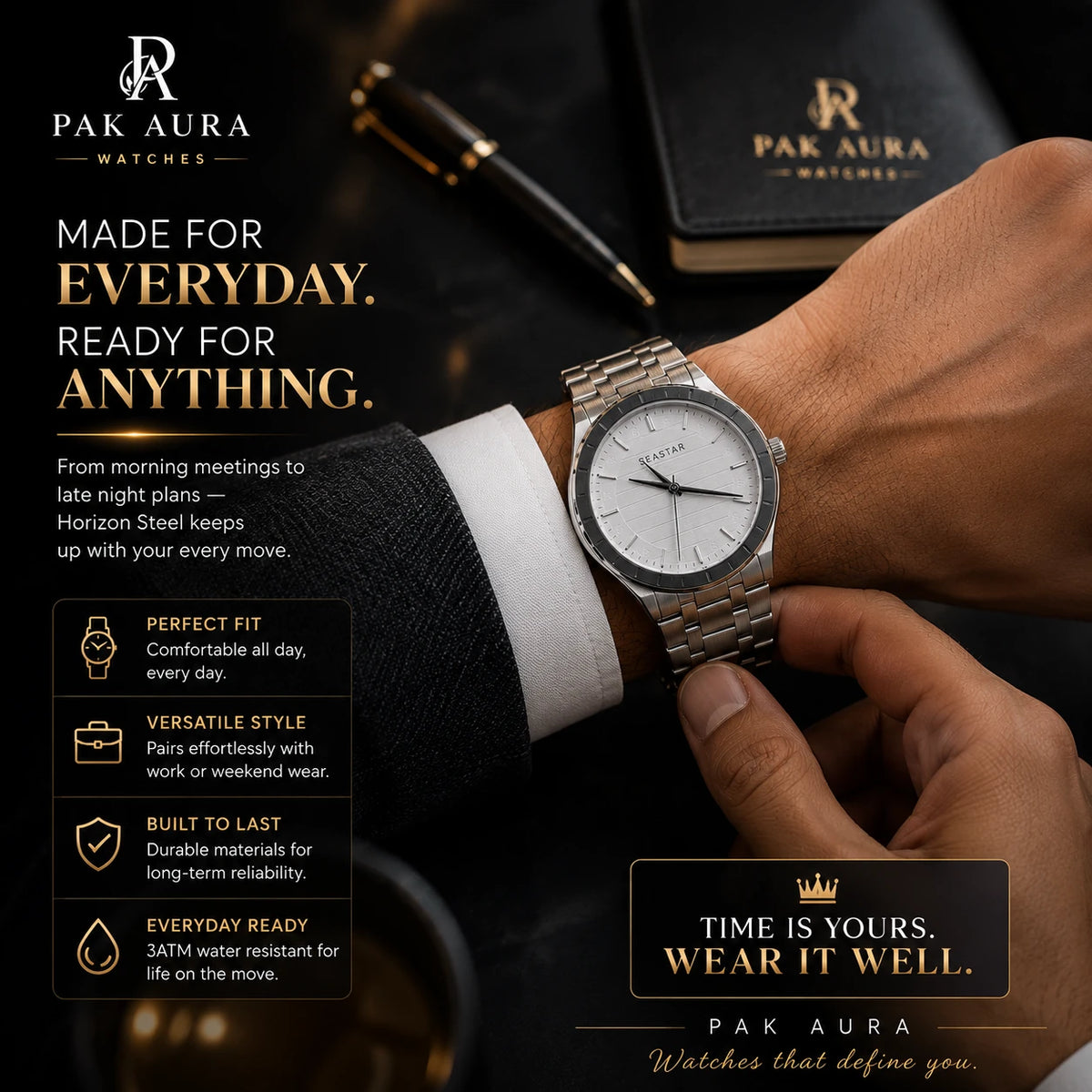 SEASTAR Horizon Steel — Integrated Bracelet Watch | Silver