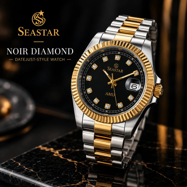 SEASTAR Noir Diamond — Fluted Bezel Classic Watch | Two-Tone