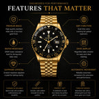 SEASTAR Noir Gold — GMT Diver Watch | Gold Bracelet