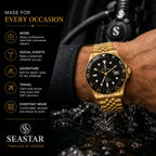 SEASTAR Noir Gold — GMT Diver Watch | Gold Bracelet