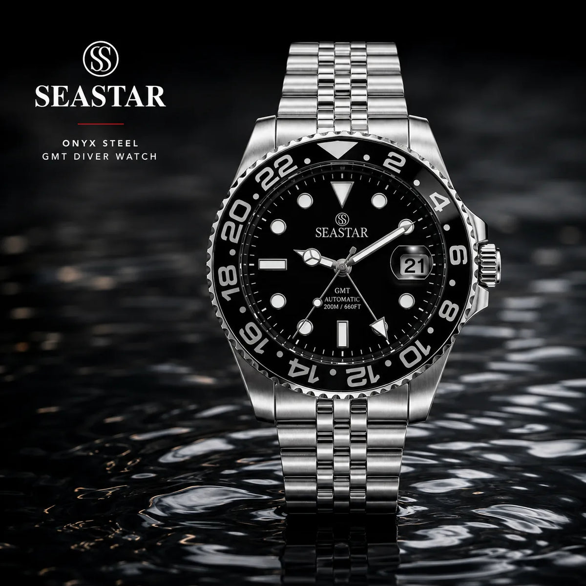 SEASTAR Onyx Steel — GMT Diver Watch | Steel Bracelet