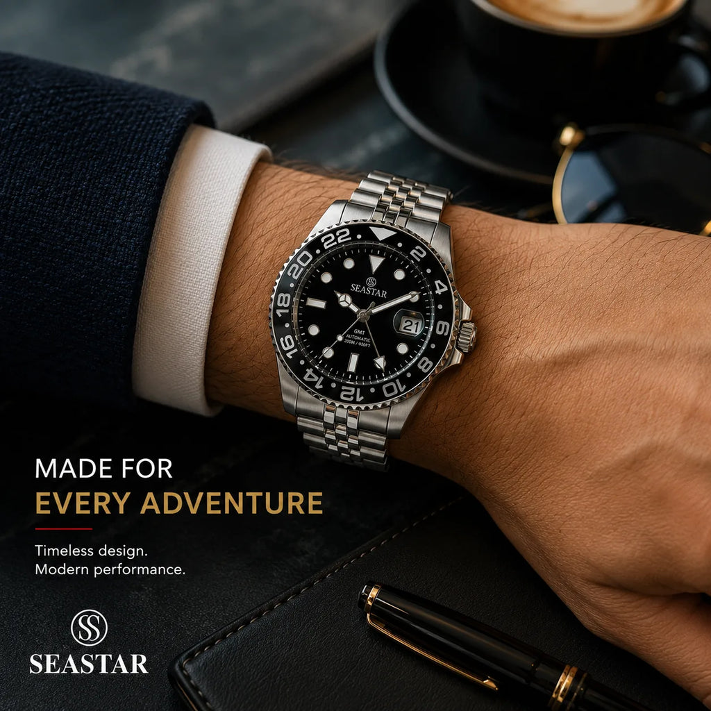 SEASTAR Onyx Steel — GMT Diver Watch | Steel Bracelet