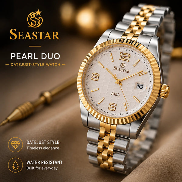 SEASTAR Pearl Duo — Fluted Bezel Classic Watch | Two-Tone
