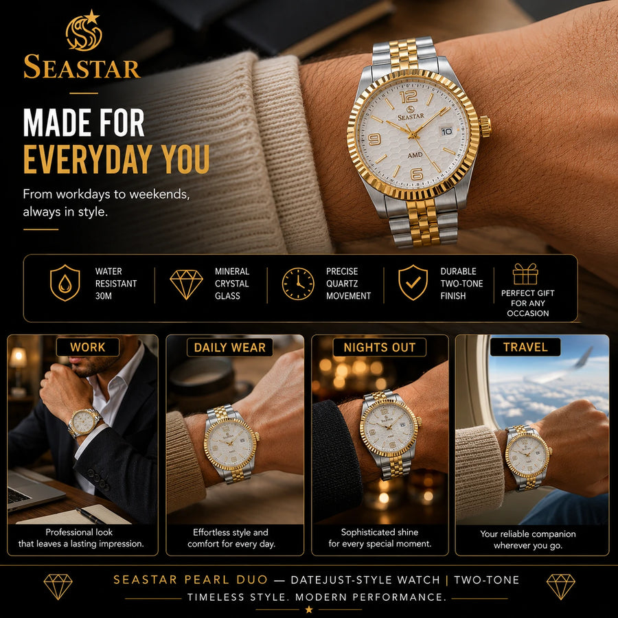 SEASTAR Pearl Duo — Fluted Bezel Classic Watch | Two-Tone