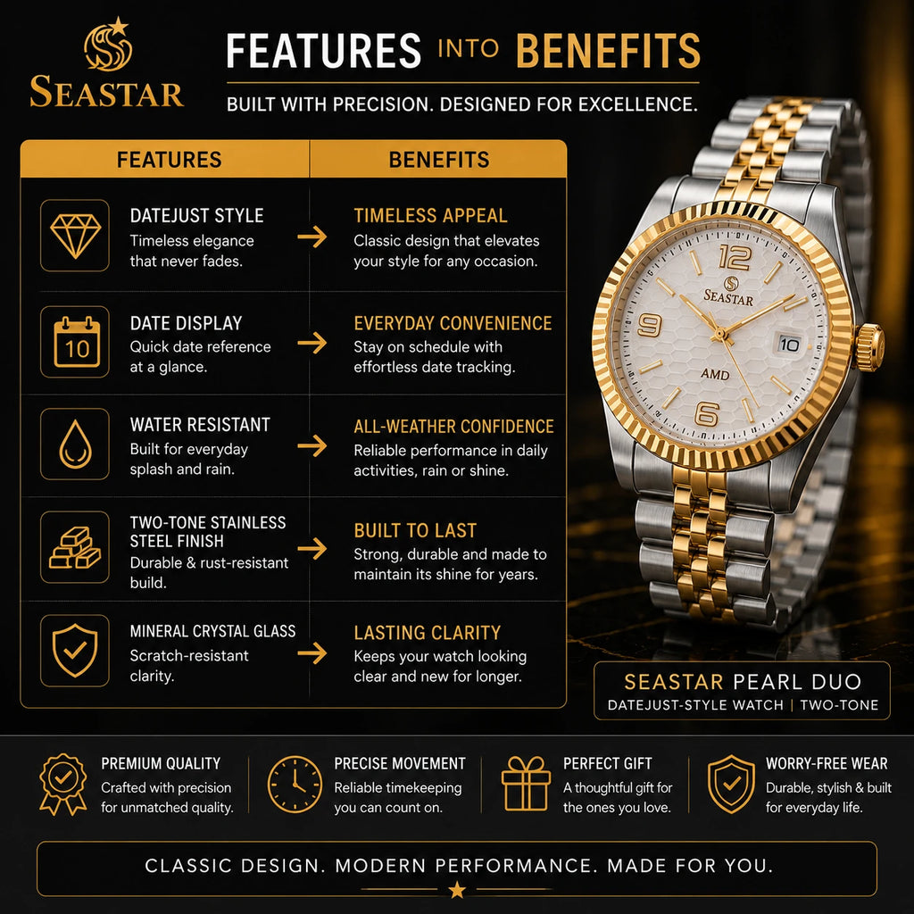SEASTAR Pearl Duo — Fluted Bezel Classic Watch | Two-Tone